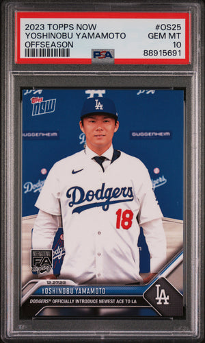 Yoshinobu Yamamoto 2023 Topps Now Offseason Baseball Rookie Card #OS25 Graded PSA 10 Cert #88915691-Powers Sports Memorabilia