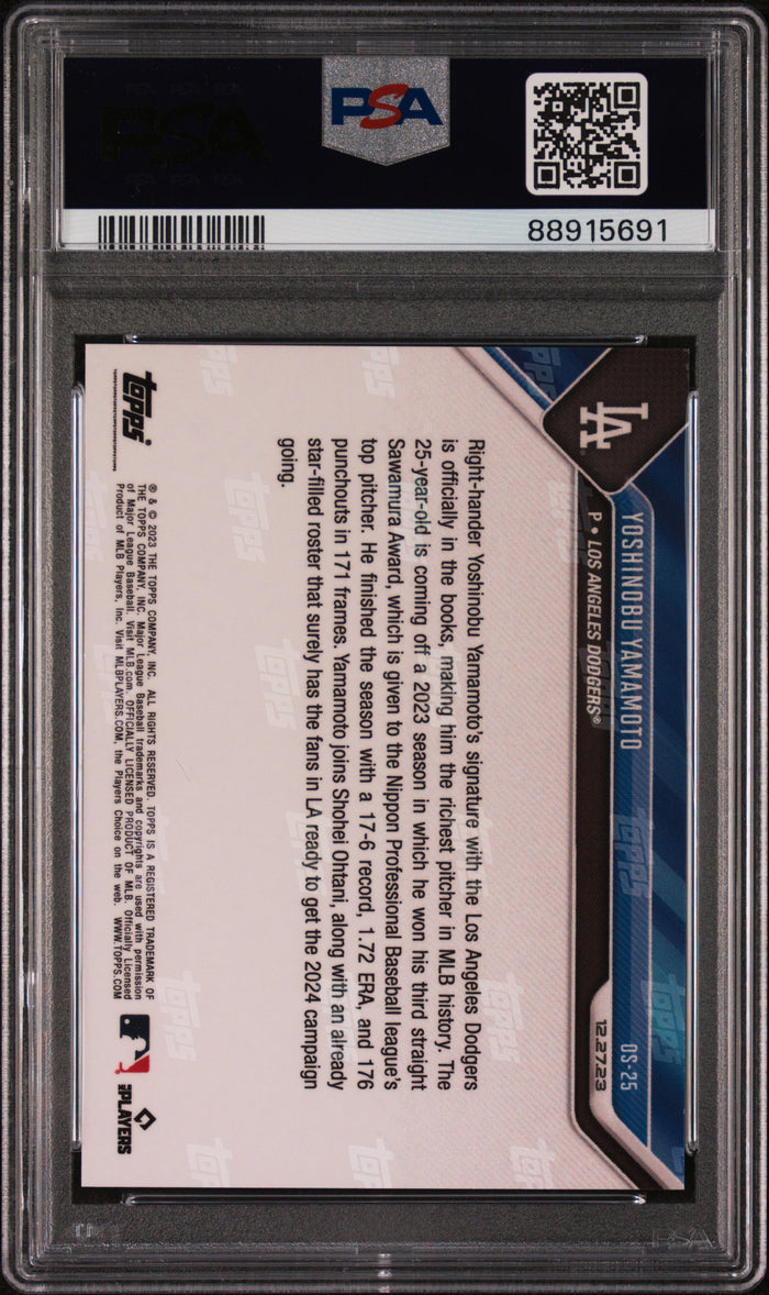 Yoshinobu Yamamoto 2023 Topps Now Offseason Baseball Rookie Card #OS25 Graded PSA 10 Cert #88915691-Powers Sports Memorabilia