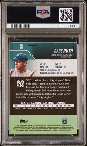 Babe Ruth 2022 Stadium Club Chrome Refractor Baseball Card #3 Graded PSA 10-Powers Sports Memorabilia