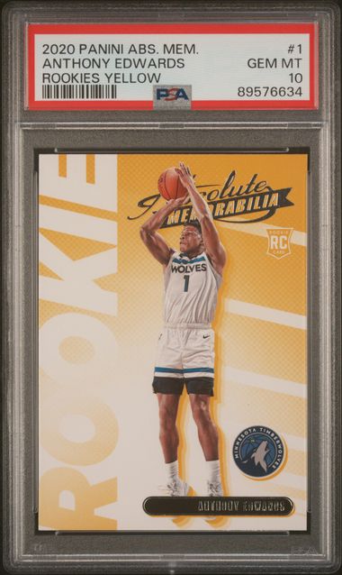 Anthony Edwards 2020 Panini Absolute Yellow Rookie Card #1 Graded PSA 10-Powers Sports Memorabilia