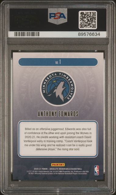 Anthony Edwards 2020 Panini Absolute Yellow Rookie Card #1 Graded PSA 10-Powers Sports Memorabilia