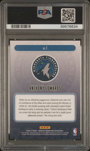 Anthony Edwards 2020 Panini Absolute Yellow Rookie Card #1 Graded PSA 10-Powers Sports Memorabilia