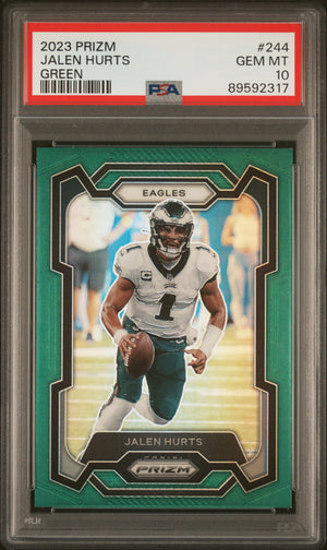 Jalen Hurts 2023 Panini Prizm Green Football Card #244 Graded PSA 10-Powers Sports Memorabilia