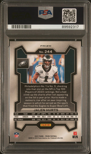 Jalen Hurts 2023 Panini Prizm Green Football Card #244 Graded PSA 10