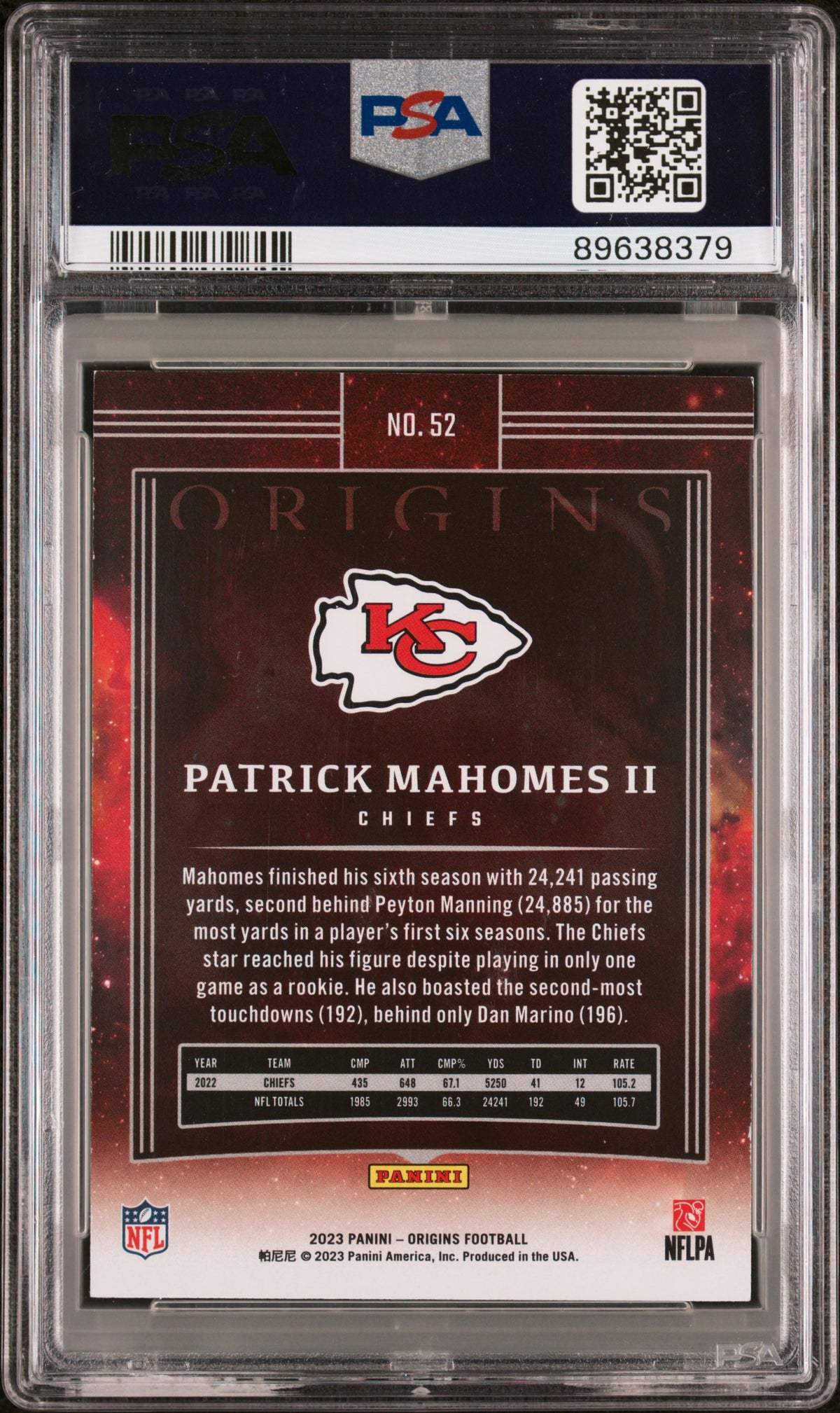 Patrick Mahomes II 2023 Panini Origins Gold Football Card #52 Graded PSA 8 24/25 Cert #89638379-Powers Sports Memorabilia