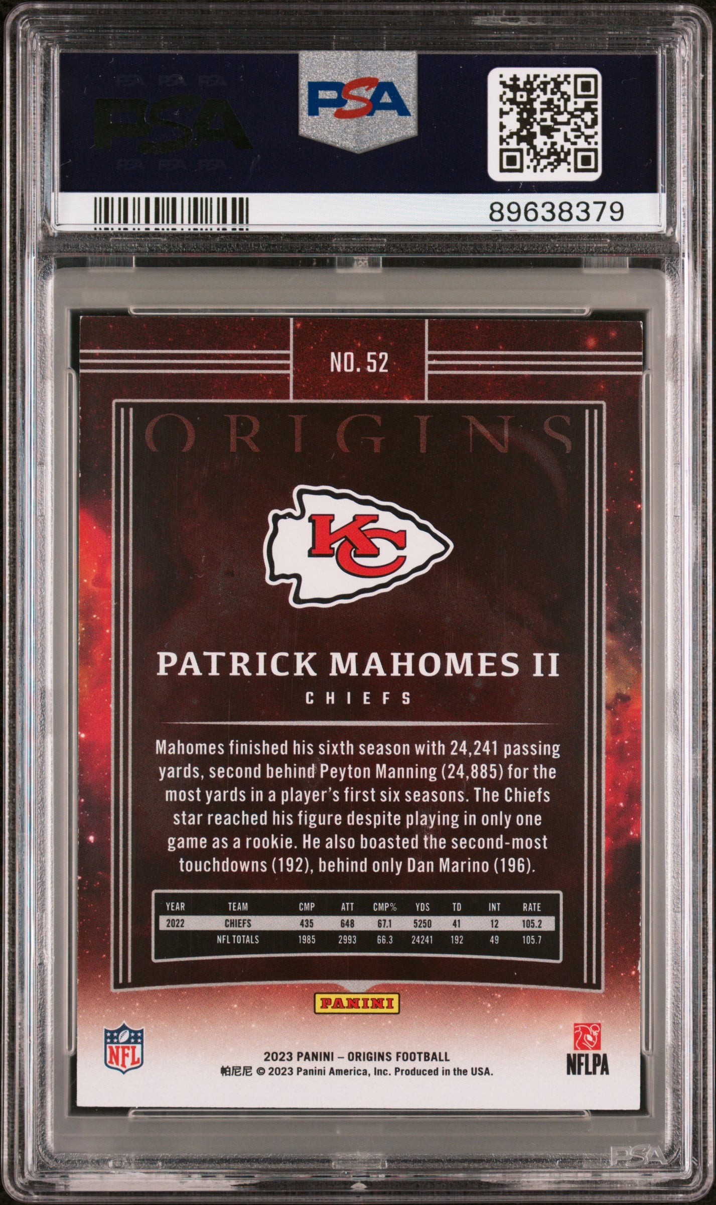 Patrick Mahomes II 2023 Panini Origins Gold Football Card #52 Graded PSA 8 24/25 Cert #89638379-Powers Sports Memorabilia