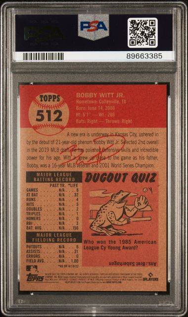 Bobby Witt Jr 2022 Topps Living Set Baseball Rookie Card RC #512 Graded PSA 10-Powers Sports Memorabilia