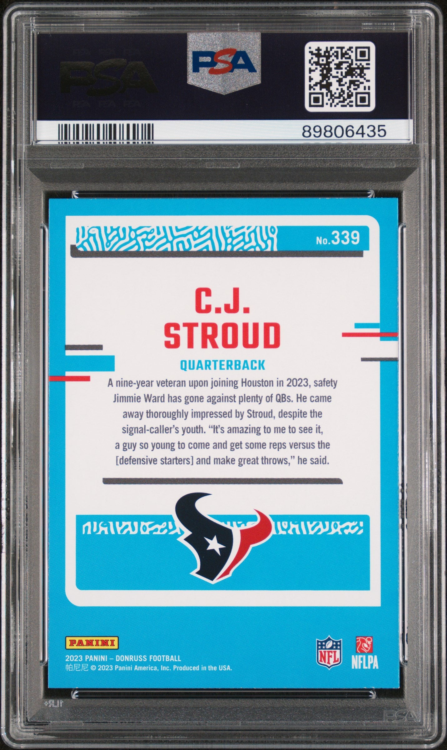 C.J. Stroud 2023 Donruss Texans RC Rookie Card #339 PSA 10-Powers Sports Memorabilia
