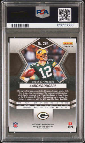 Aaron Rodgers 2022 Panini Mosaic Green Football Card #294 Graded PSA 10-Powers Sports Memorabilia
