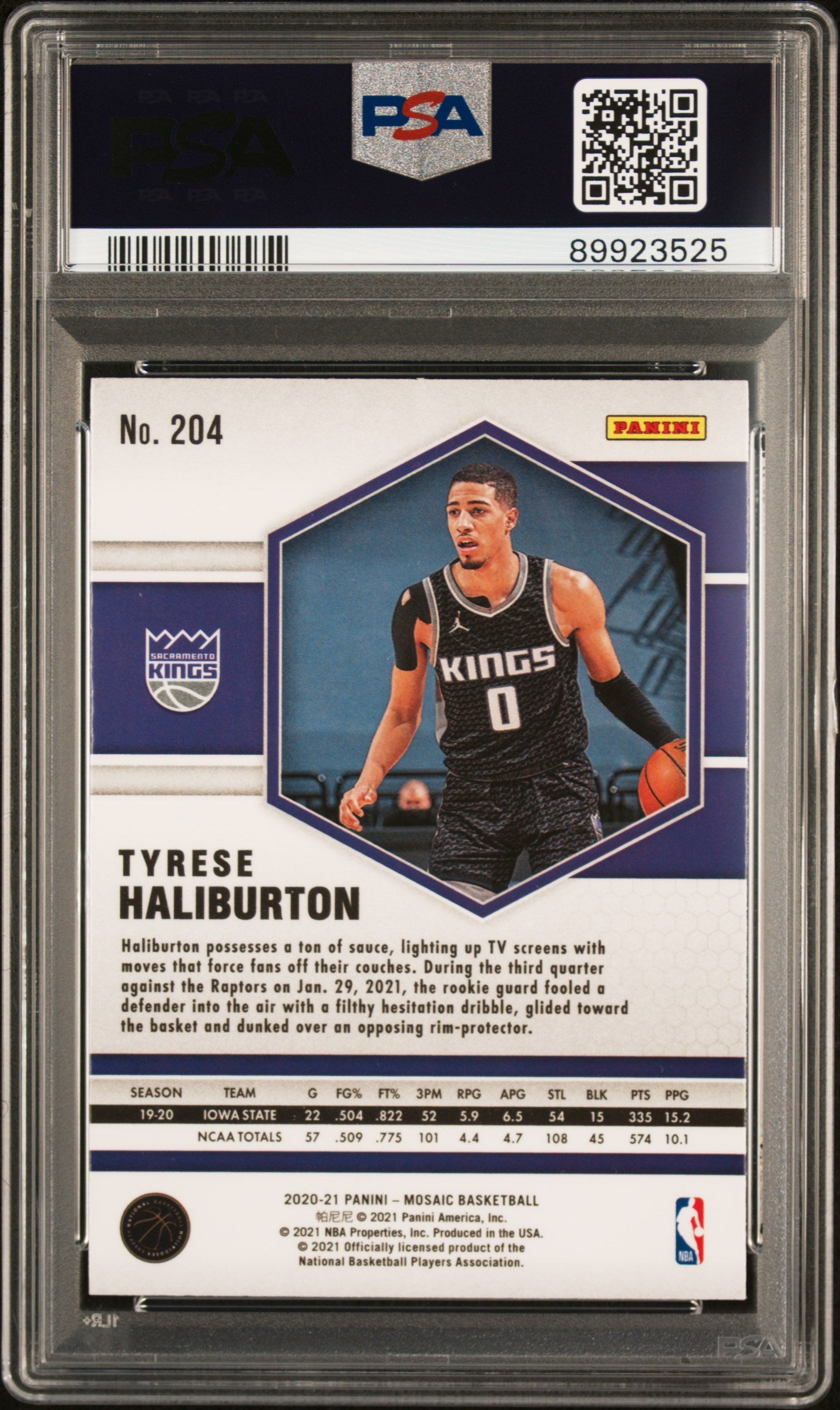 Tyrese Haliburton 2020 Panini Mosaic Basketball Rookie Card #204 Graded PSA 10-Powers Sports Memorabilia