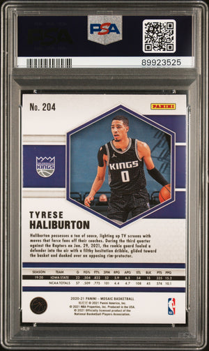 Tyrese Haliburton 2020 Panini Mosaic Basketball Rookie Card #204 Graded PSA 10-Powers Sports Memorabilia