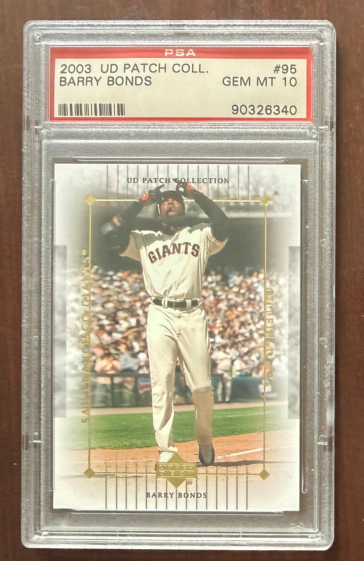 Barry Bonds 2003 Upper Deck Patch Collection San Francisco Giants Baseball Card #95 Graded PSA 10 Cert #90326340-Powers Sports Memorabilia