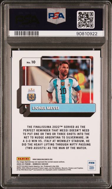 Lionel Messi 2022 Panini Donruss Optic FIFA Soccer Card #10 Graded PSA 10-Powers Sports Memorabilia