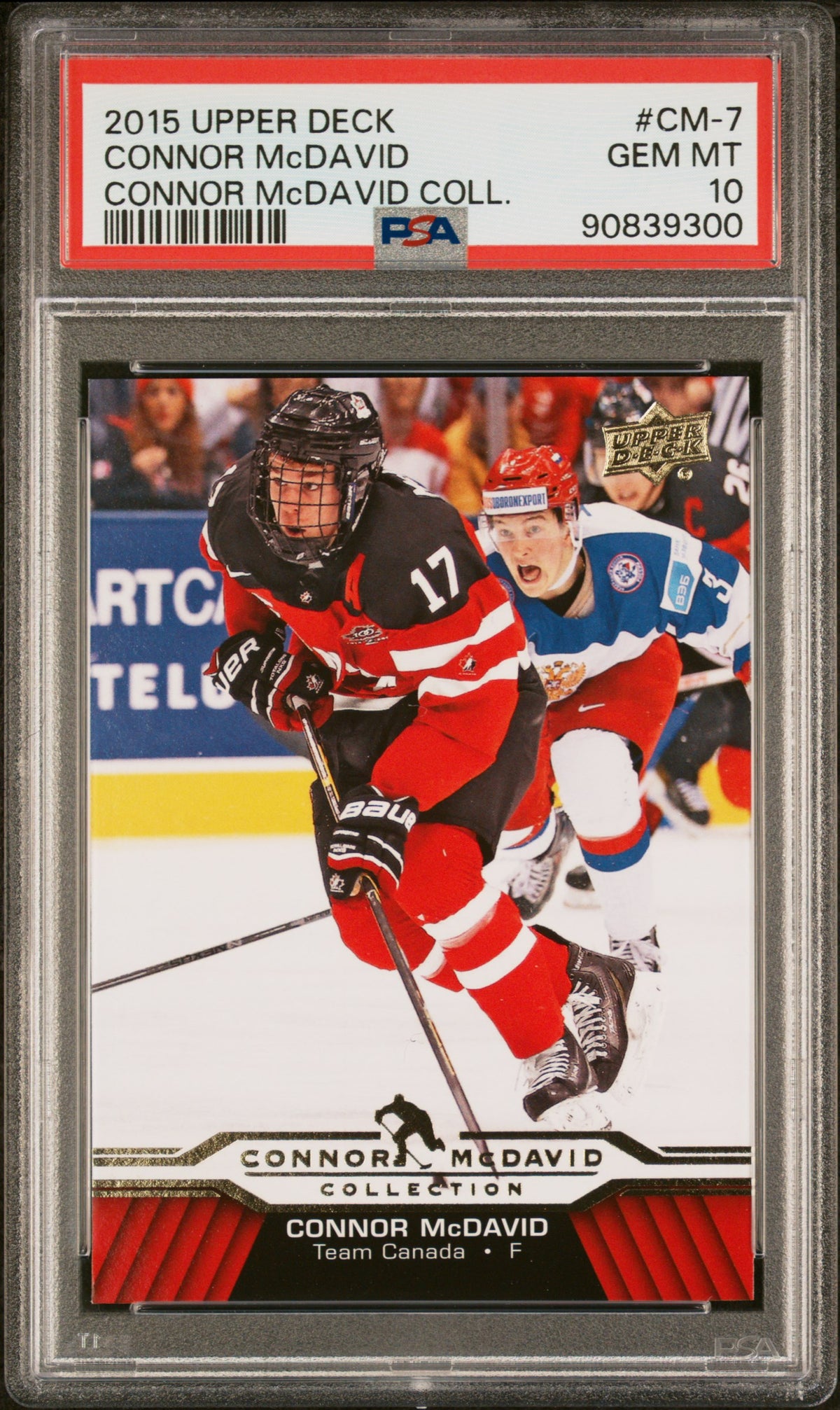 Connor McDavid 2015 Upper Deck Collection Hockey Rookie Card #CM-7 Graded PSA 10 Cert #90839300-Powers Sports Memorabilia