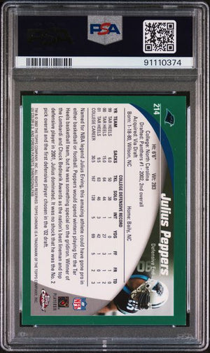 Julius Peppers 2002 Topps Chrome HOF 24 Signed Rookie Card #214 Auto PSA 9 10374-Powers Sports Memorabilia