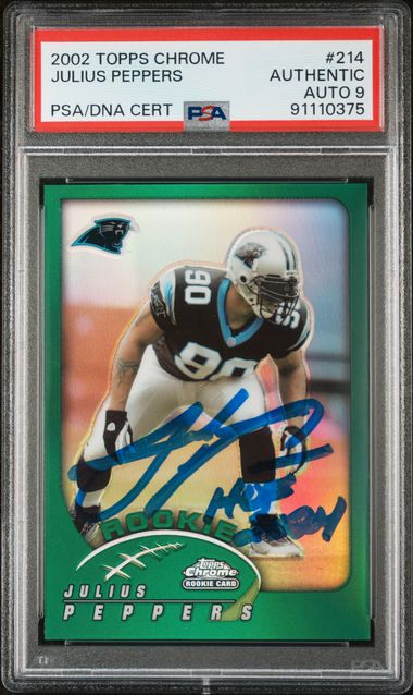 Julius Peppers 2002 Topps Chrome HOF 24 Signed Rookie Card #214 Auto PSA 9 10375-Powers Sports Memorabilia