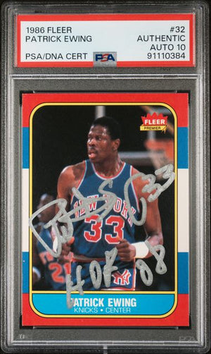 Patrick Ewing 1986 Fleer HOF 08 Signed Basketball Rookie Card #32 Auto Graded PSA 10-Powers Sports Memorabilia