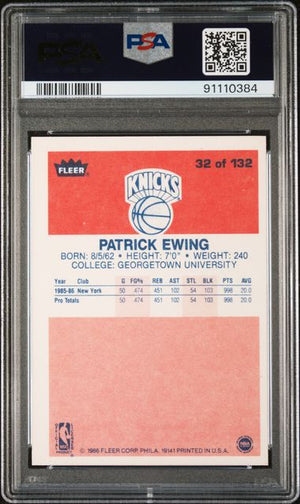 Patrick Ewing 1986 Fleer HOF 08 Signed Basketball Rookie Card #32 Auto Graded PSA 10-Powers Sports Memorabilia