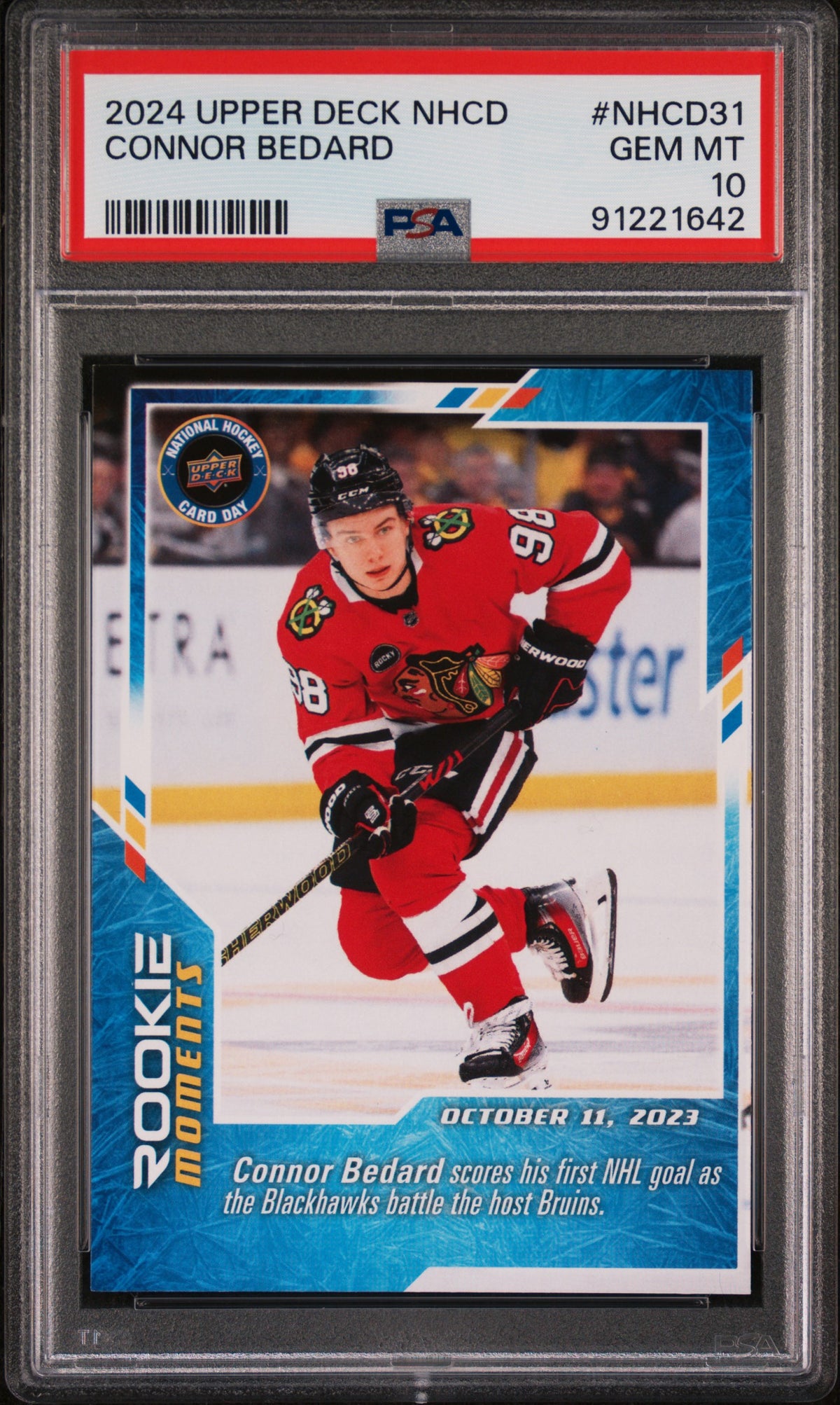Connor Bedard 2024 Upper Deck NHCD Hockey Rookie Card #NHCD31 Graded PSA 10 Cert #91221642-Powers Sports Memorabilia
