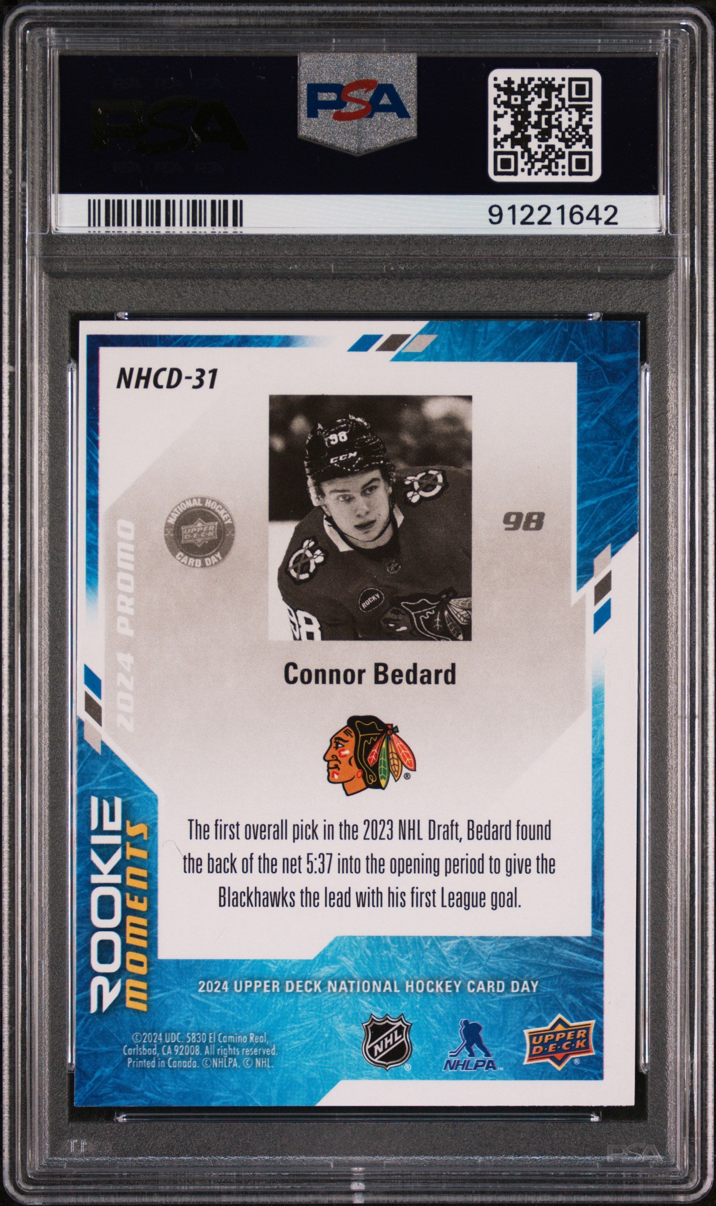 Connor Bedard 2024 Upper Deck NHCD Hockey Rookie Card #NHCD31 Graded PSA 10 Cert #91221642-Powers Sports Memorabilia