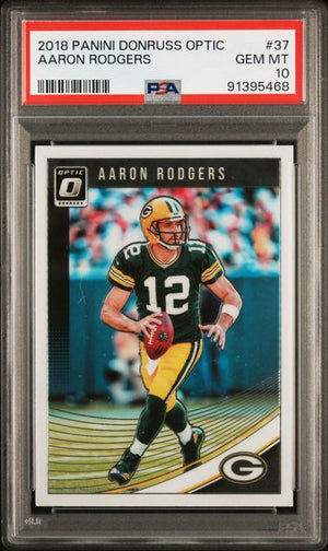 Aaron Rodgers 2018 Panini Donruss Optic Football Card #37 Graded PSA 10