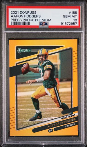 Aaron Rodgers 2021 Panini Donruss Press Proof Premium Football Card #155 Graded PSA 10-Powers Sports Memorabilia