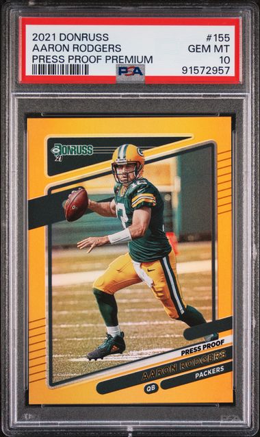 Aaron Rodgers 2021 Panini Donruss Press Proof Premium Football Card #155 Graded PSA 10