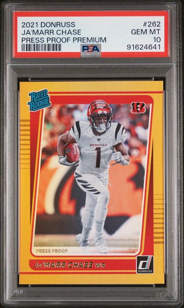 Ja&#39;Marr Chase 2021 Panini Donruss Press Proof Premium Rookie Card RC #262 PSA 10-Powers Sports Memorabilia