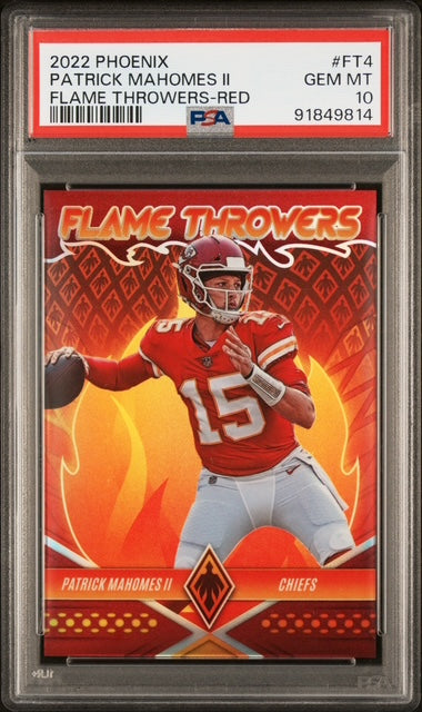 Patrick Mahomes II 2022 Panini Phoenix Flame Throwers Red Kansas City Chiefs Football Card #FT4 190/199 Graded PSA 10 Cert #91849814