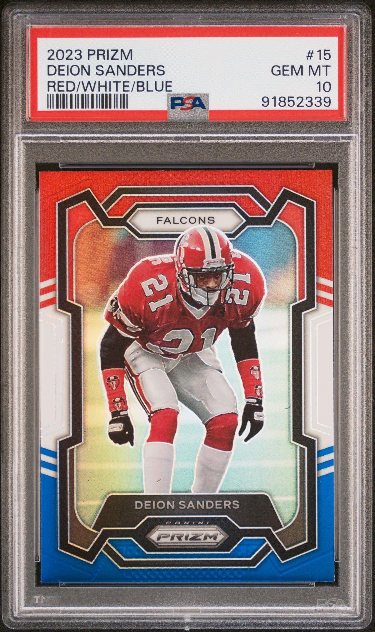 Deion Sanders 2023 Prizm Red White Blue Football Card #15 Graded PSA 10-Powers Sports Memorabilia
