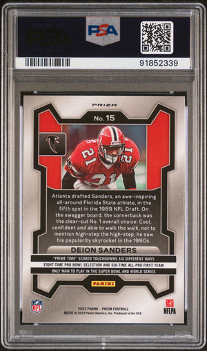 Deion Sanders 2023 Prizm Red White Blue Football Card #15 Graded PSA 10-Powers Sports Memorabilia