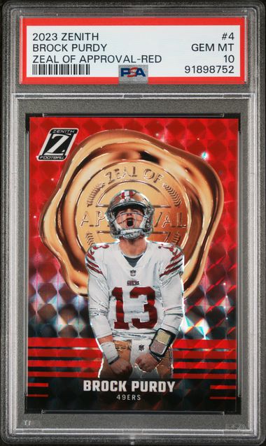 Brock Purdy 2023 Panini Zenith Zeal Of Approval Red Card #4 Graded PSA 10-Powers Sports Memorabilia