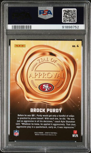 Brock Purdy 2023 Panini Zenith Zeal Of Approval Red Card #4 Graded PSA 10-Powers Sports Memorabilia