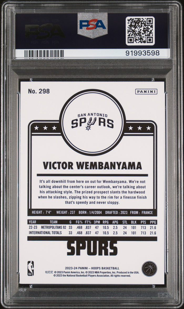 Victor Wembanyama 2023 NBA Hoops San Antonio Spurs Basketball Rookie Card #298 Graded PSA 9 Cert #91993598-Powers Sports Memorabilia