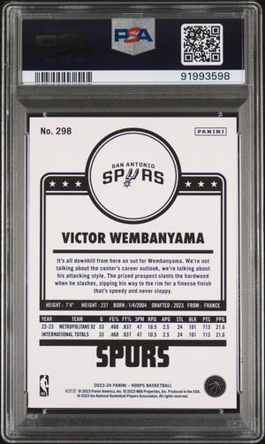 Victor Wembanyama 2023 NBA Hoops San Antonio Spurs Basketball Rookie Card #298 Graded PSA 9 Cert #91993598-Powers Sports Memorabilia
