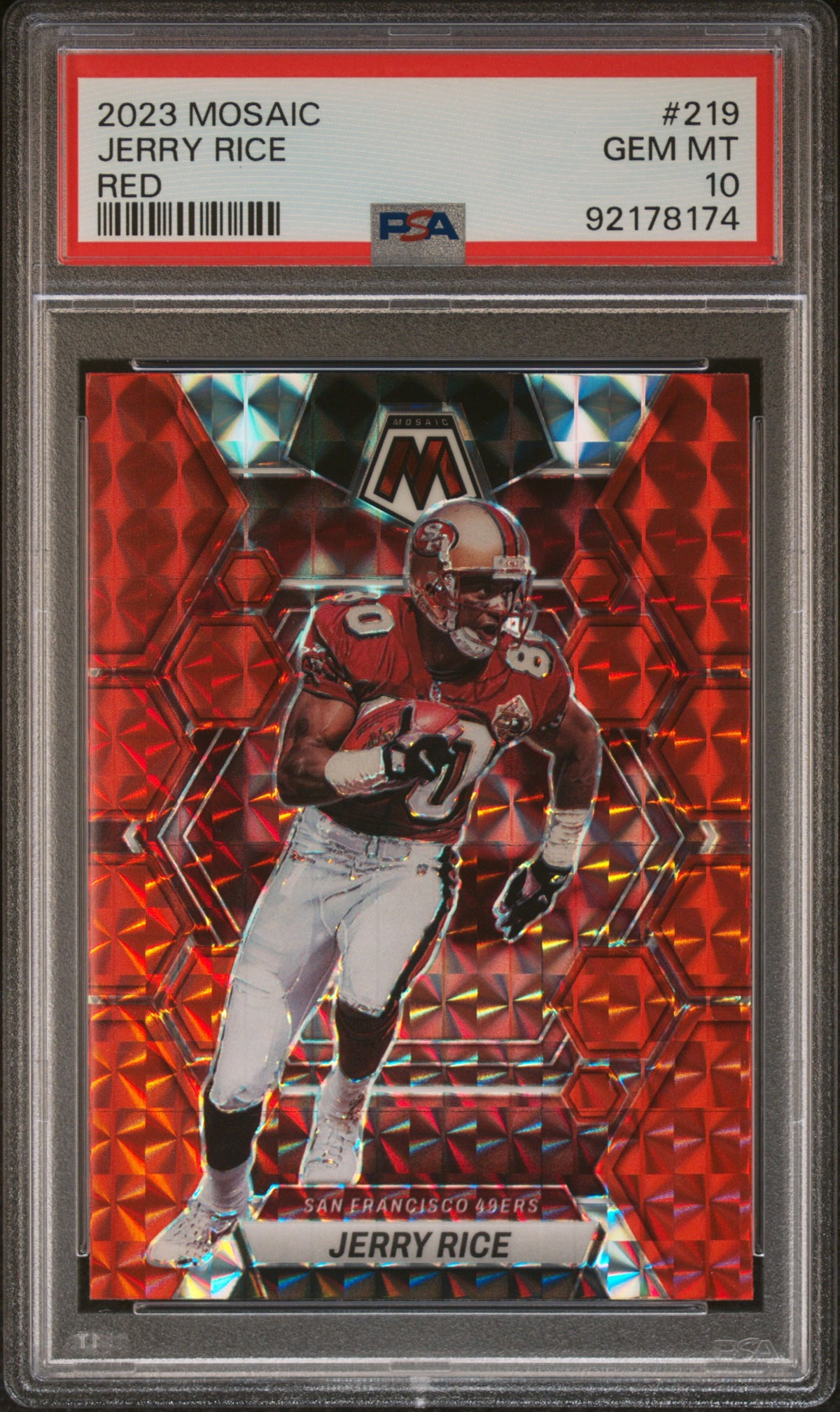 Jerry Rice 2023 Panini Mosaic Red Football Card #219 Graded PSA 10-Powers Sports Memorabilia