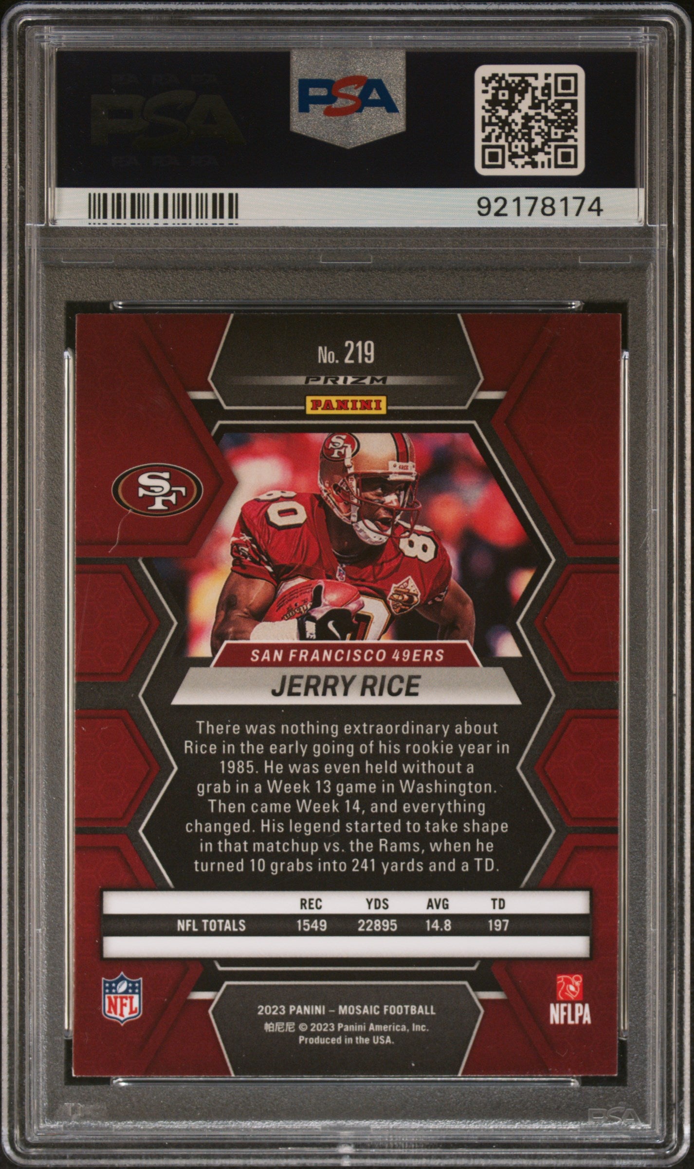Jerry Rice 2023 Panini Mosaic Red Football Card #219 Graded PSA 10-Powers Sports Memorabilia