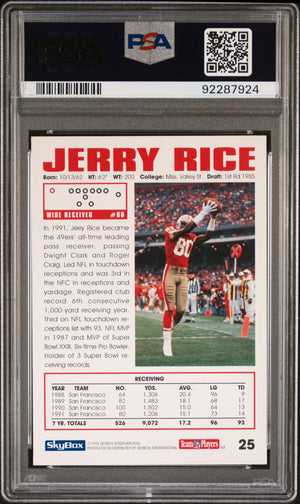 Jerry Rice 1992 Skybox Impact Football Card #25 Graded PSA 10-Powers Sports Memorabilia