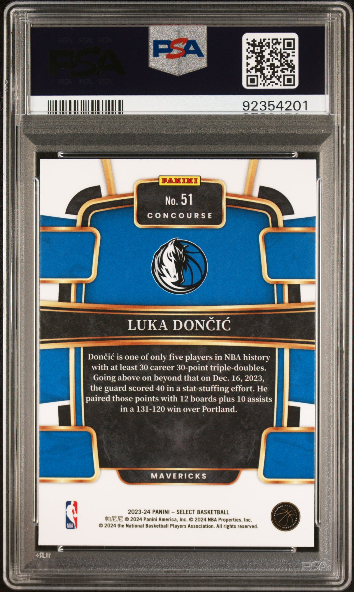 Luka Doncic 2023 Panini Select Blue Basketball Card #51 Graded PSA 10-Powers Sports Memorabilia
