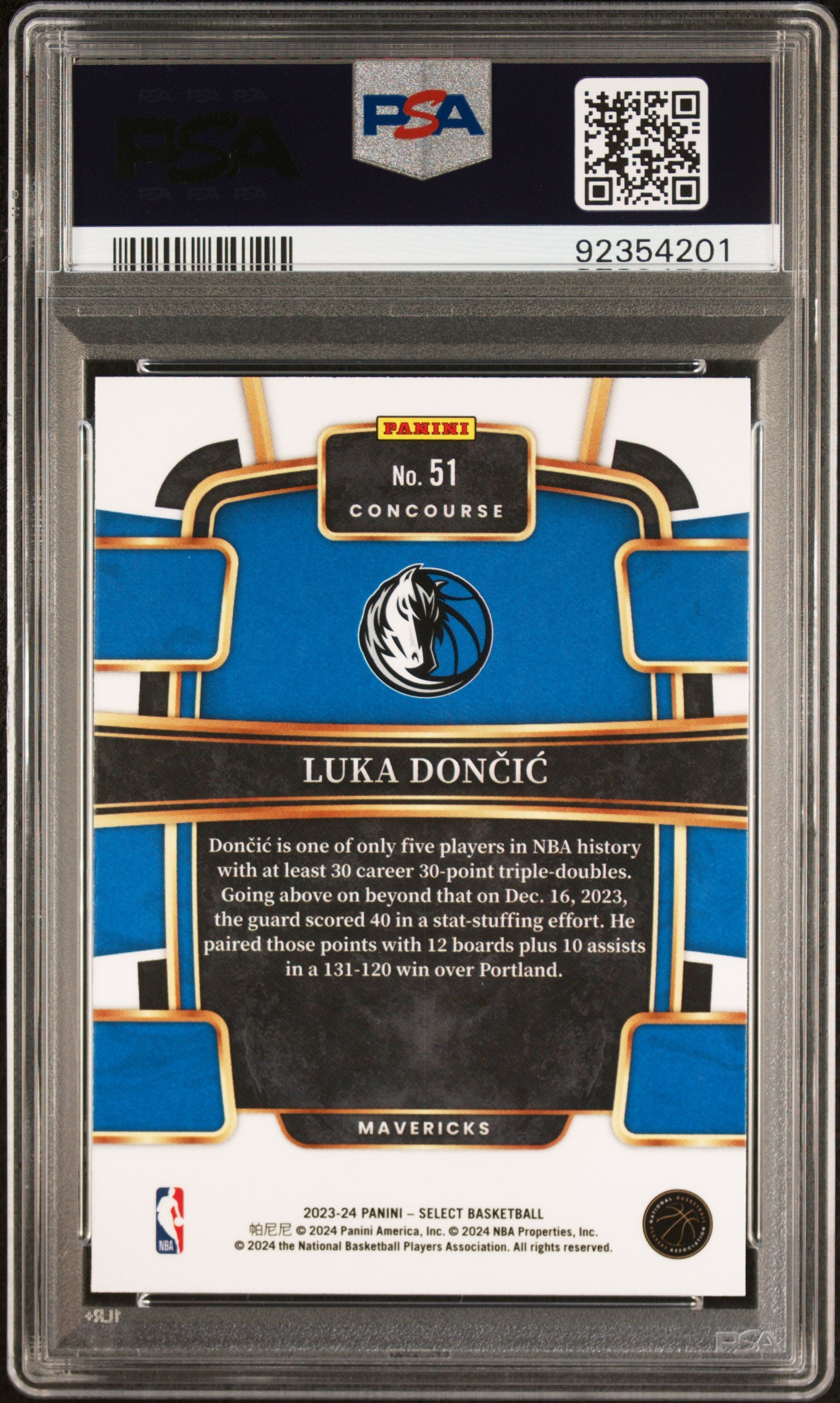 Luka Doncic 2023 Panini Select Blue Basketball Card #51 Graded PSA 10-Powers Sports Memorabilia