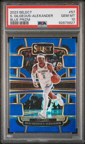 Shai Gilgeous-Alexander 2023 Panini Select Blue Prizm Basketball Card #57 Graded PSA 10-Powers Sports Memorabilia