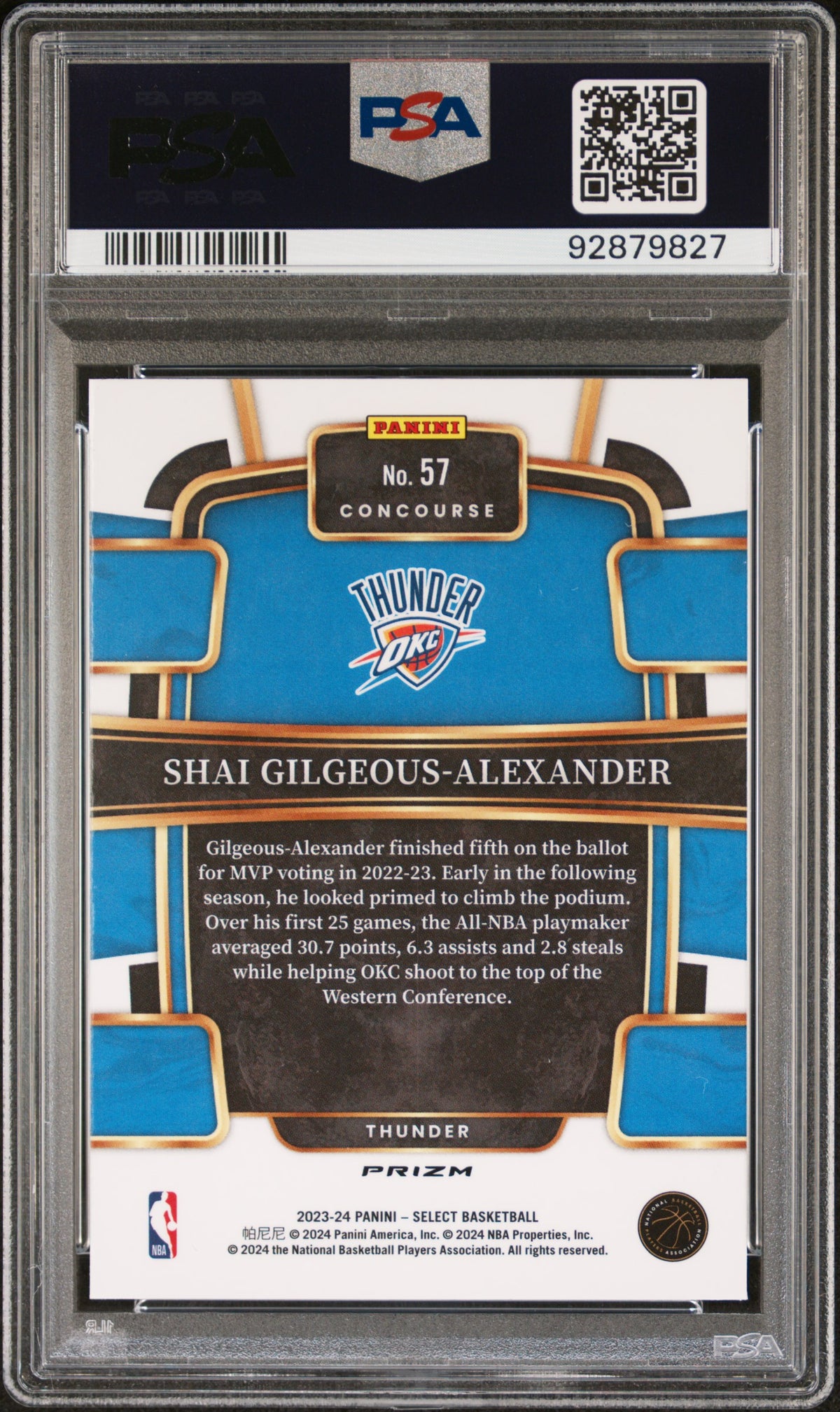 Shai Gilgeous-Alexander 2023 Panini Select Blue Prizm Basketball Card #57 Graded PSA 10-Powers Sports Memorabilia