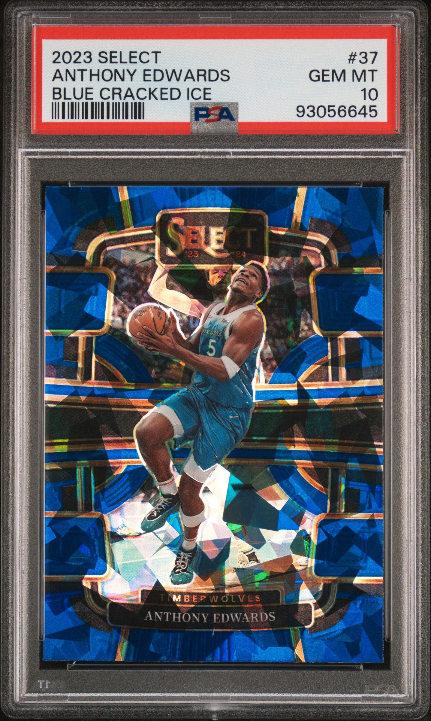 Anthony Edwards 2023 Panini Select Blue Cracked Ice Card #37 PSA 10-Powers Sports Memorabilia