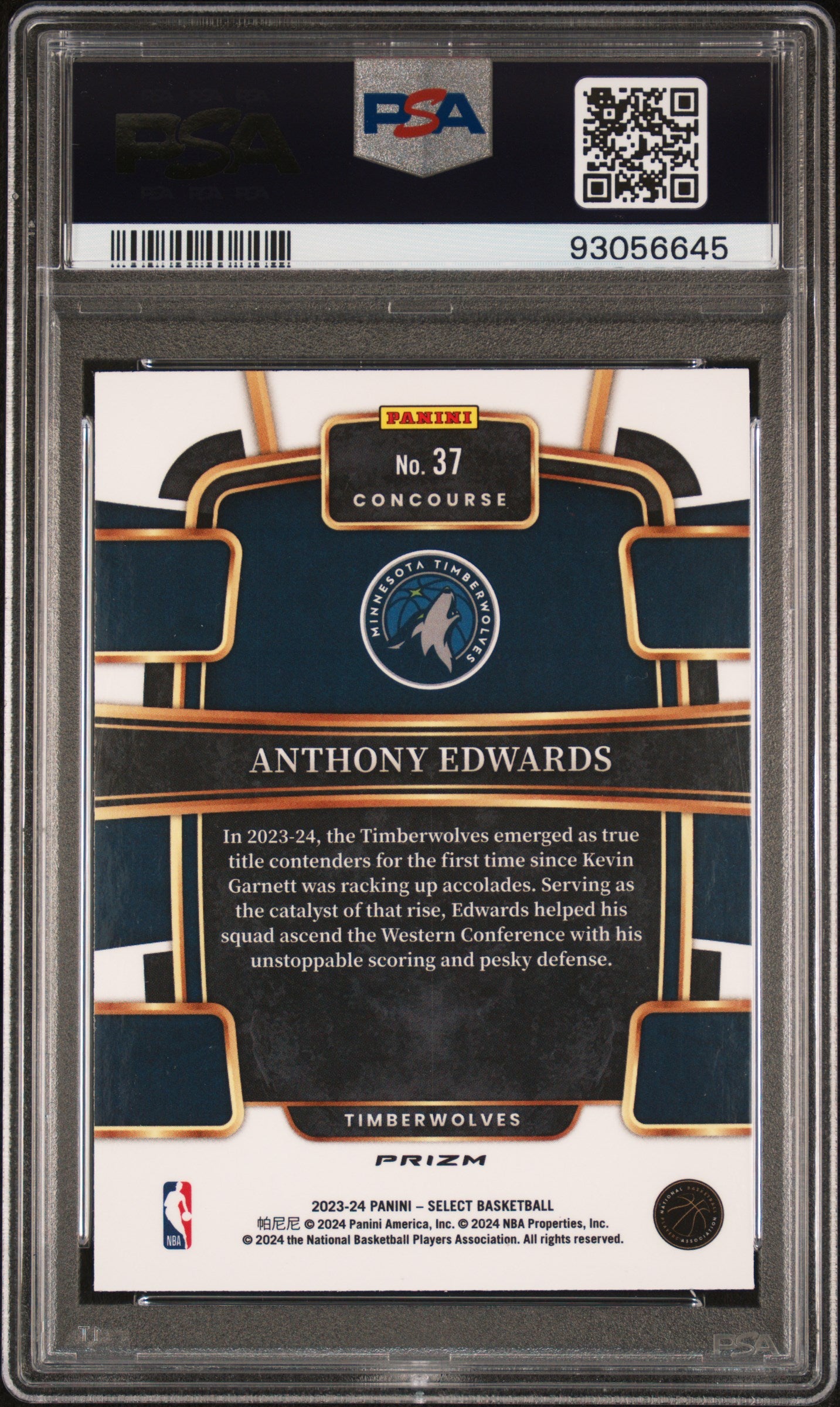 Anthony Edwards 2023 Panini Select Blue Cracked Ice Card #37 PSA 10-Powers Sports Memorabilia