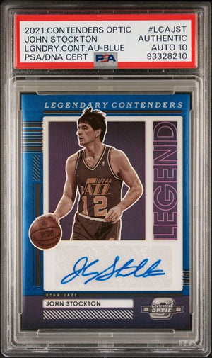 John Stockton 2021 Panini Contenders Optic Blue Card #LCAJST Auto Graded PSA 10-Powers Sports Memorabilia