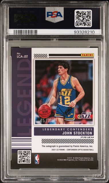 John Stockton 2021 Panini Contenders Optic Blue Card #LCAJST Auto Graded PSA 10-Powers Sports Memorabilia