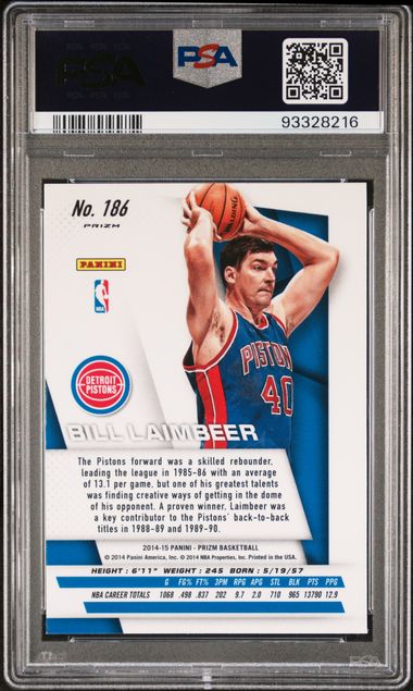 Bill Laimbeer 2014 Panini Prizm Red White Blue Pulsar Card #186 Auto PSA 8-Powers Sports Memorabilia