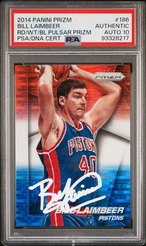 Bill Laimbeer 2014 Panini Prizm Red White Blue Pulsar Card #186 Auto PSA 10-Powers Sports Memorabilia