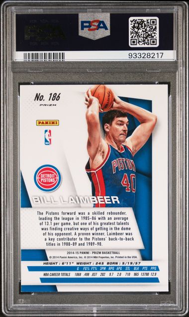 Bill Laimbeer 2014 Panini Prizm Red White Blue Pulsar Card #186 Auto PSA 10-Powers Sports Memorabilia