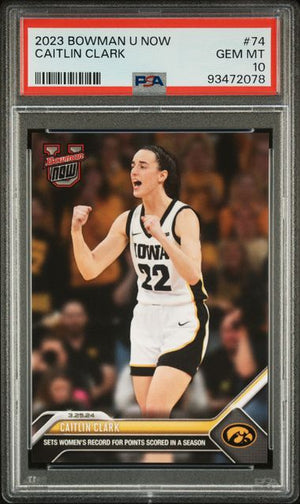 Caitlin Clark 2023 Bowman U Now Women's Record Most Points in a Season Rookie Card #74 Graded PSA 10-Powers Sports Memorabilia